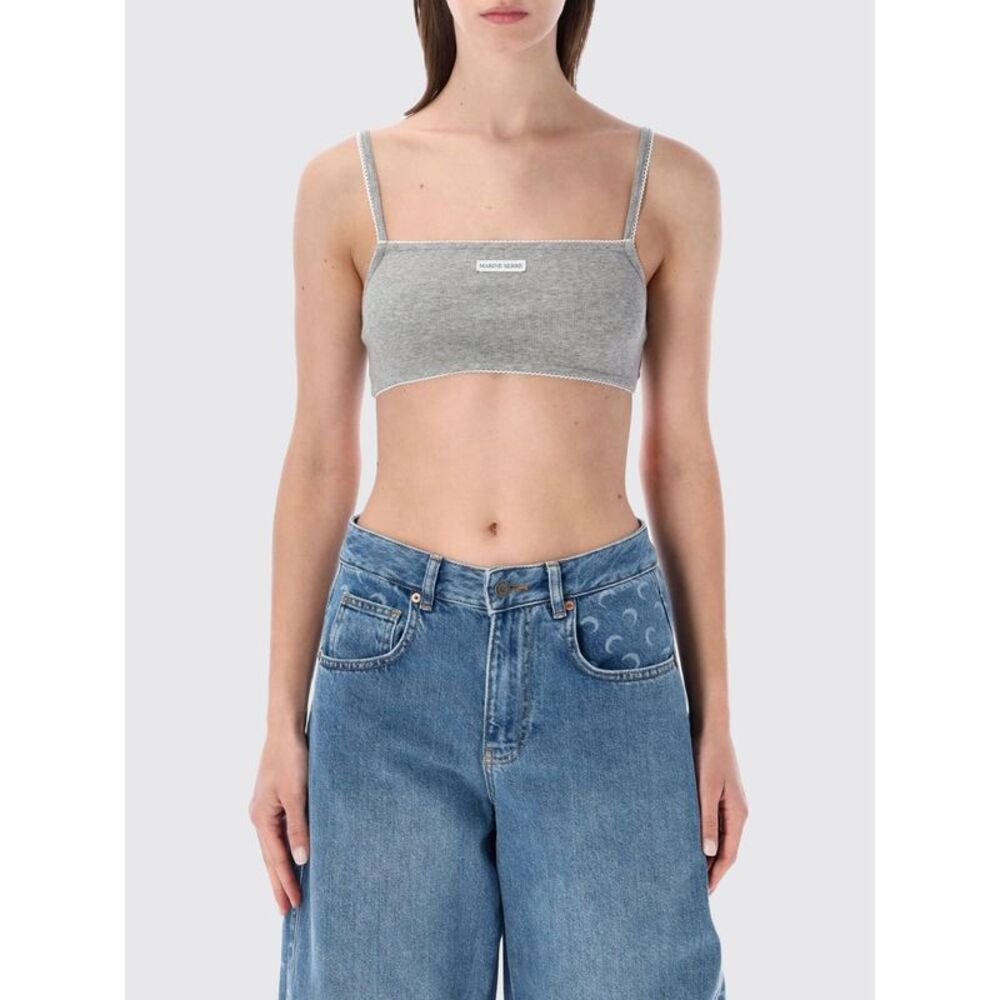 Marine Serre Women Cotton Crop Top With Logo Marine Serre
